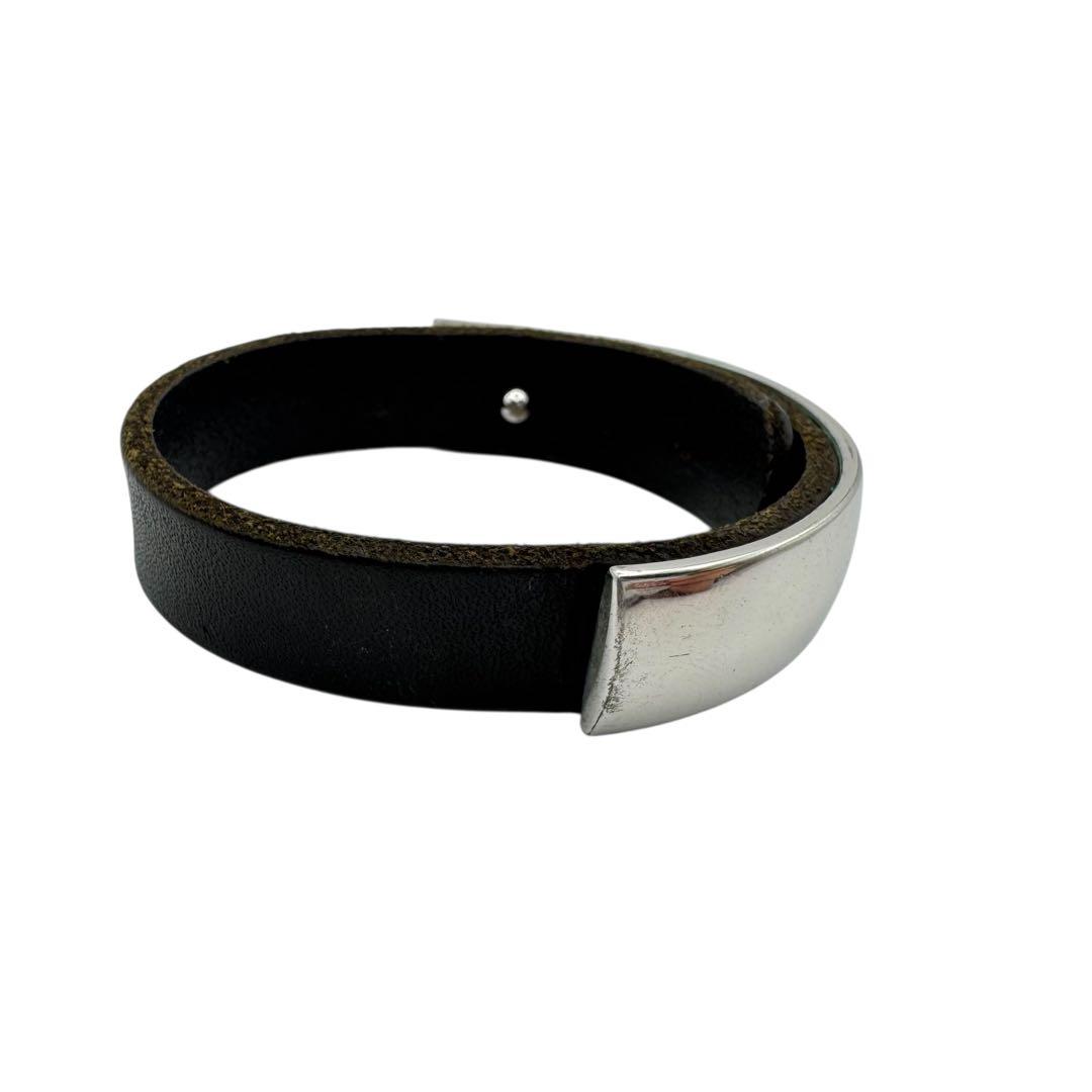 GUCCI ブレスレット　バングル　レザー×メタル　シルバー　グッチ