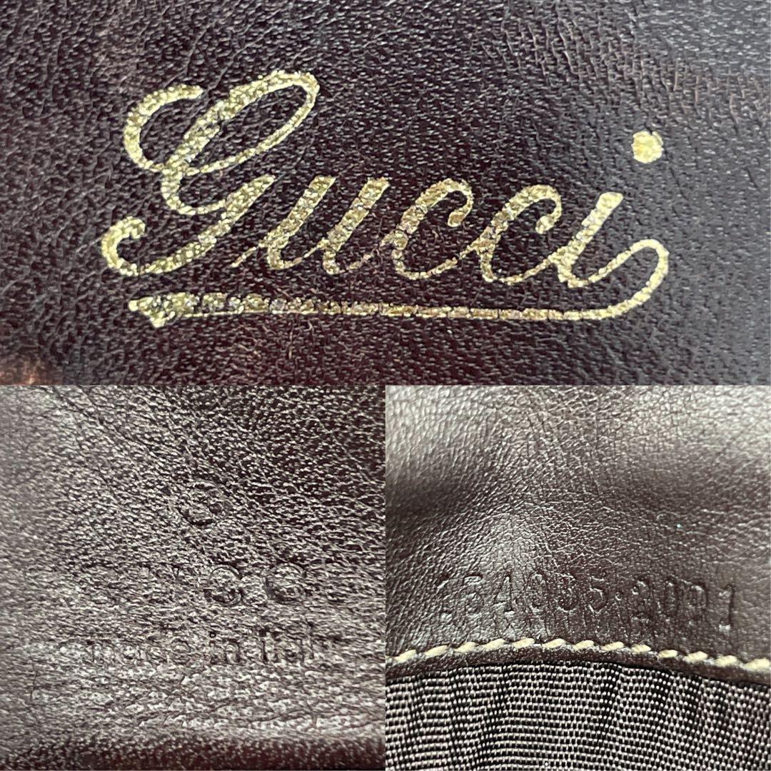 GUCCI グッチ 二つ折り財布 バンブー カーフ キャンバス ゴールド金具
