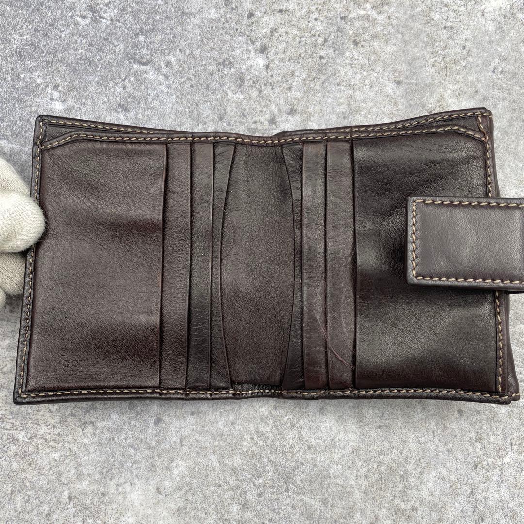 GUCCI グッチ 二つ折り財布 バンブー カーフ キャンバス ゴールド金具