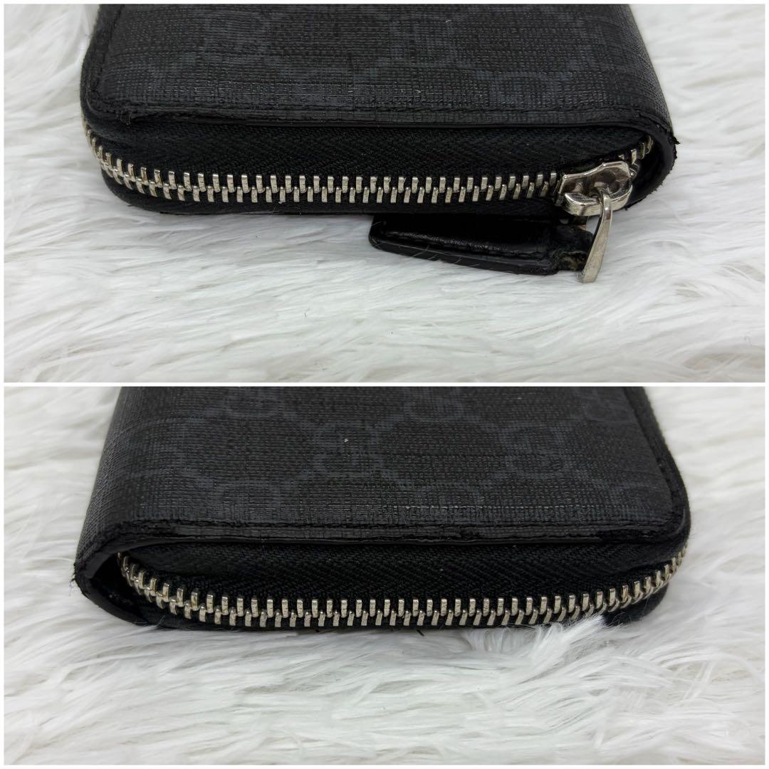 美品✨グッチ　長財布　ラウンドファスナー　シマ　シェリーライン　レザー　黒