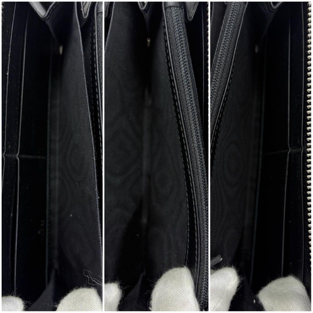 美品✨グッチ　長財布　ラウンドファスナー　シマ　シェリーライン　レザー　黒