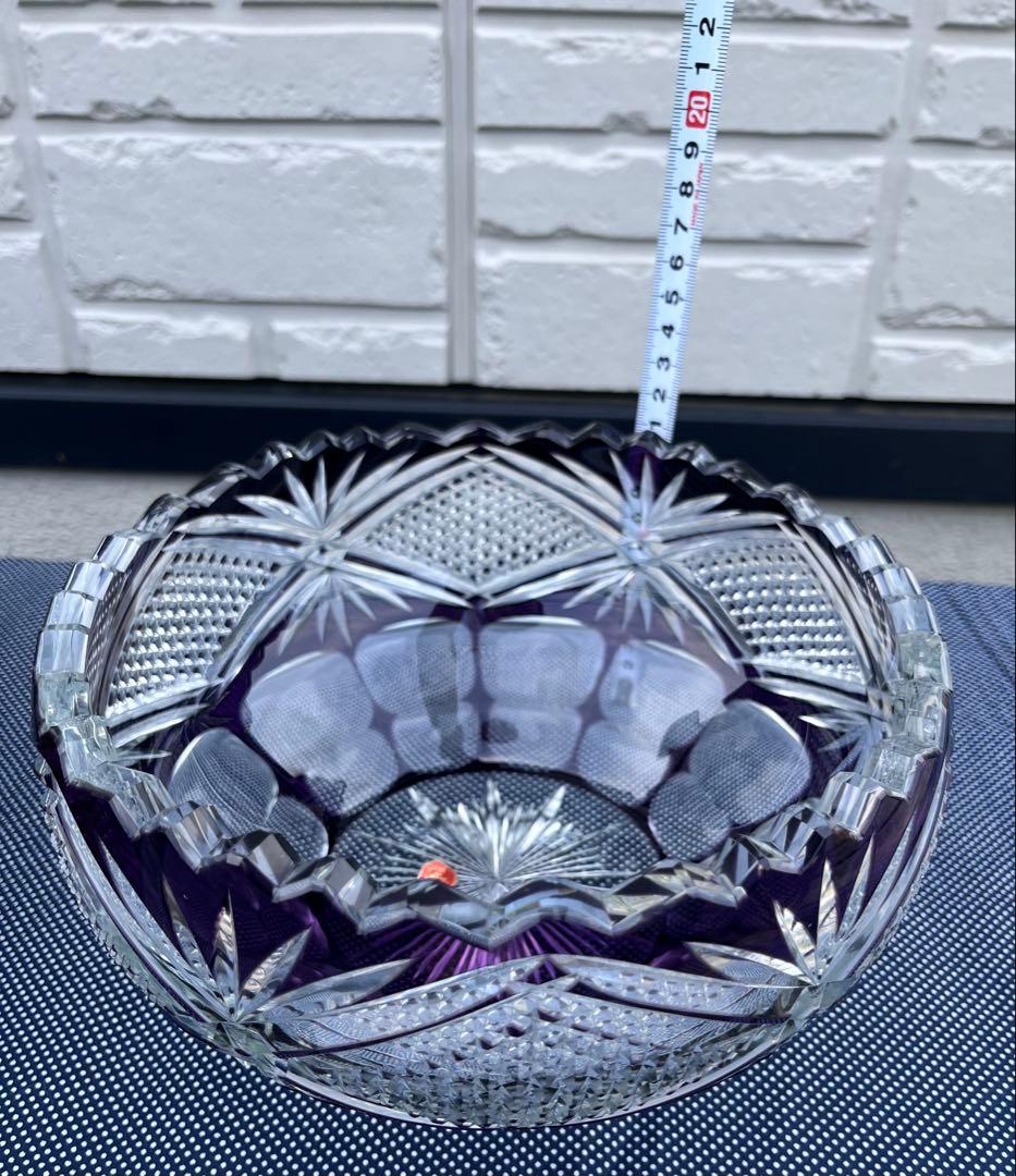 切子ガラス　紫被せ　ボウル　アンティーク