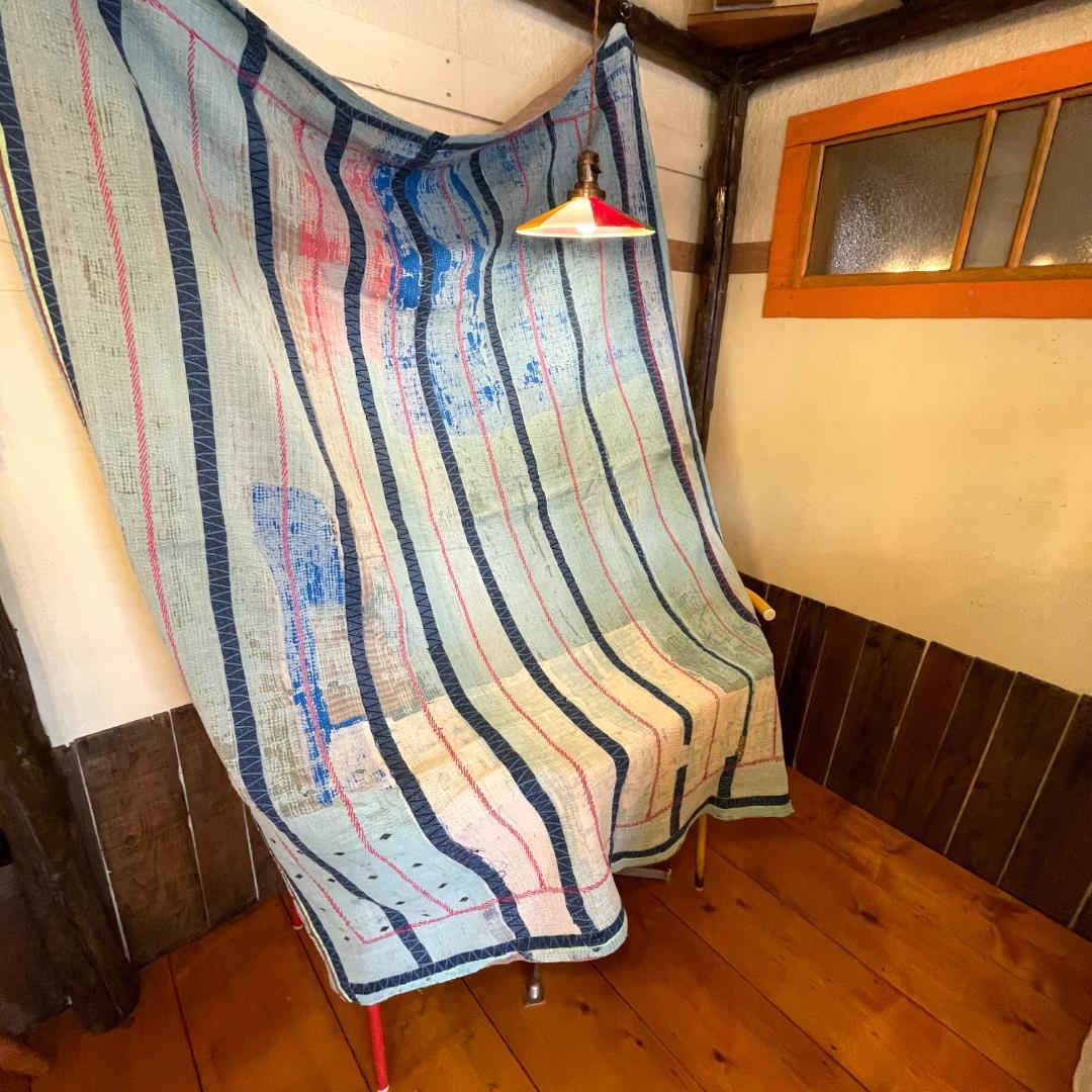 インド製ヴィンテージカンタラリーキルト ストライプマルチカバー