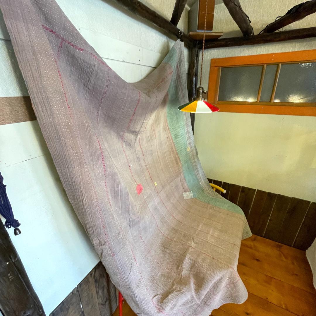 インド製ヴィンテージカンタラリーキルト ストライプマルチカバー