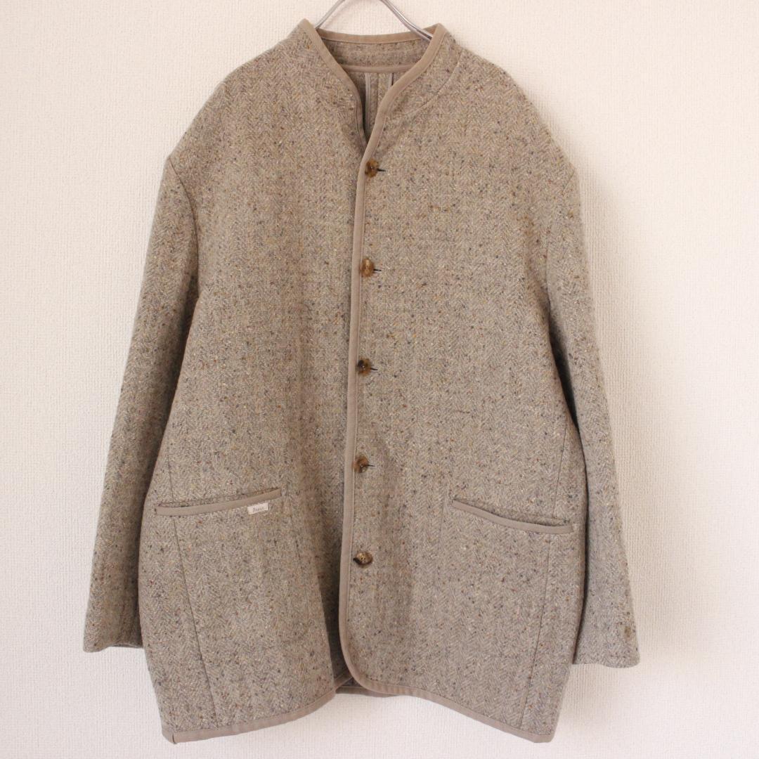 Papas ツイードマオカラージャケット Lサイズ ライトグレー ウール