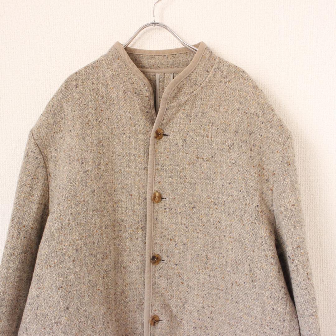 Papas ツイードマオカラージャケット Lサイズ ライトグレー ウール