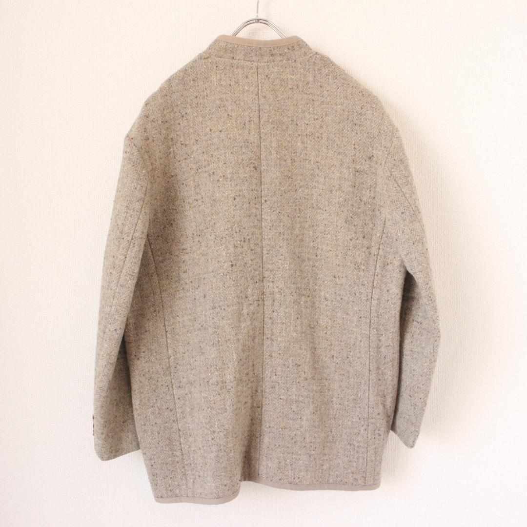 Papas ツイードマオカラージャケット Lサイズ ライトグレー ウール
