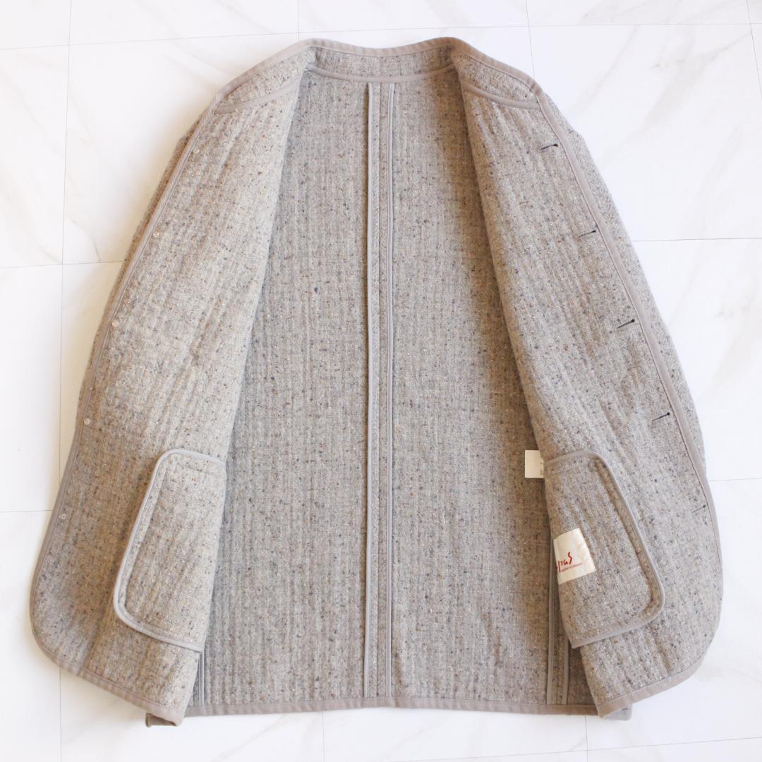 Papas ツイードマオカラージャケット Lサイズ ライトグレー ウール