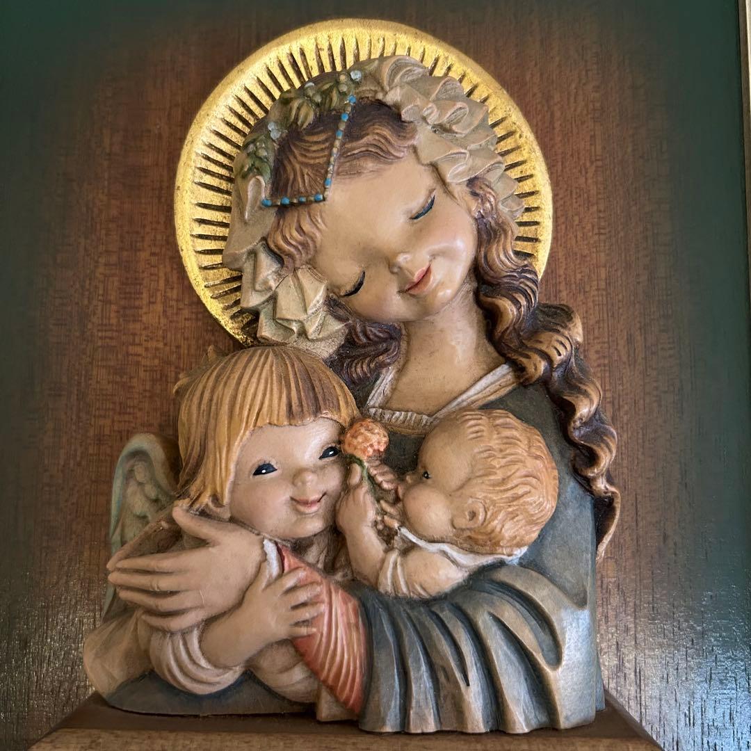 稀【聖母子と天使の壁掛け】ANRI アンリ人形　アンリ木彫り　母の日　クリスマス
