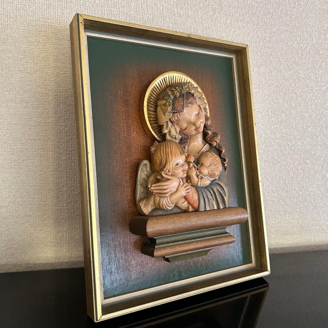 稀【聖母子と天使の壁掛け】ANRI アンリ人形　アンリ木彫り　母の日　クリスマス