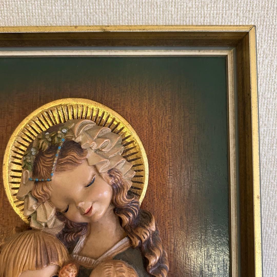 稀【聖母子と天使の壁掛け】ANRI アンリ人形　アンリ木彫り　母の日　クリスマス