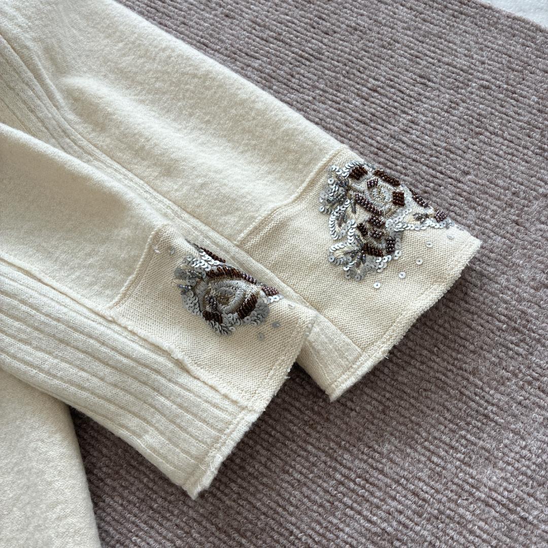 スーパービューティー♡ロングコート 42 ウール100% ビッグカラー 装飾