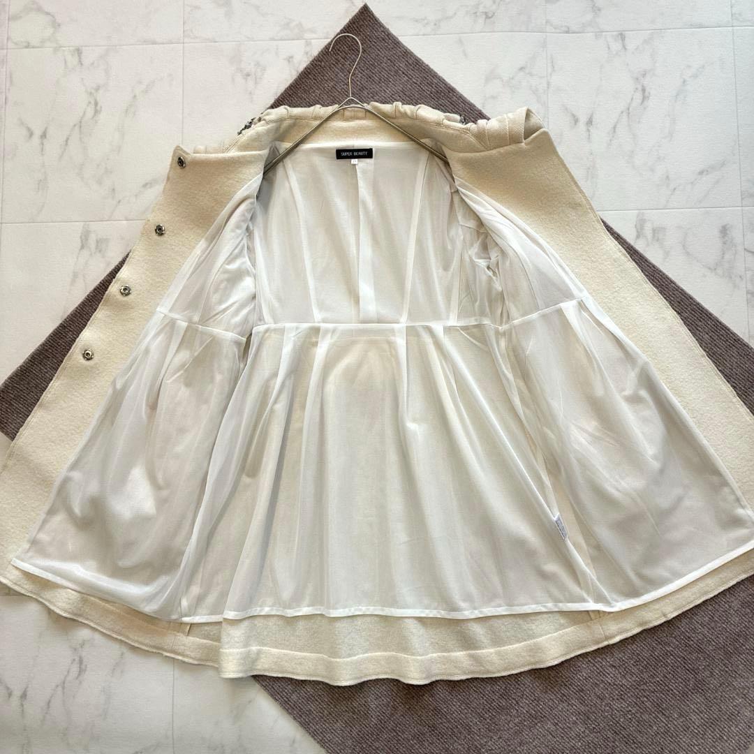 スーパービューティー♡ロングコート 42 ウール100% ビッグカラー 装飾