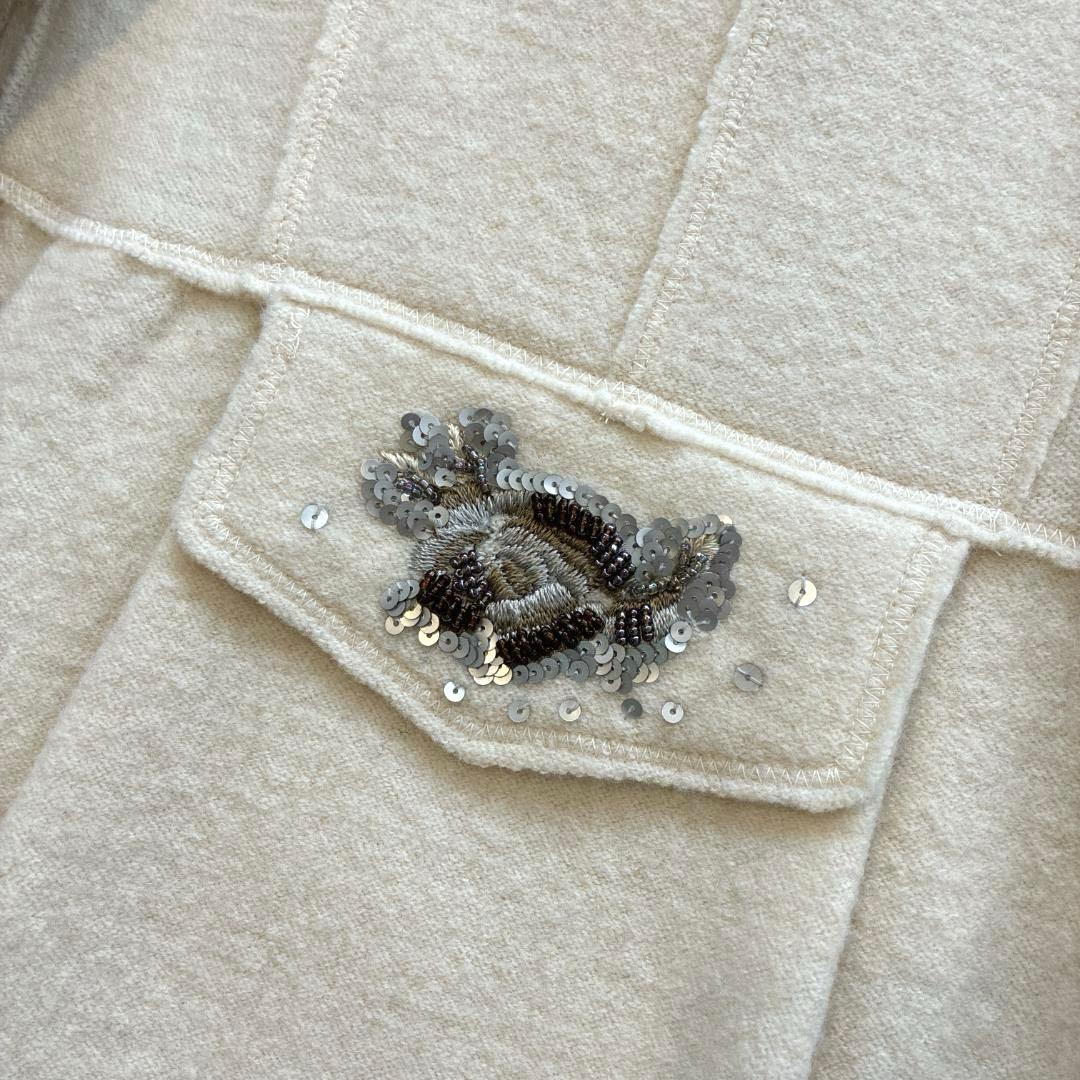 スーパービューティー♡ロングコート 42 ウール100% ビッグカラー 装飾