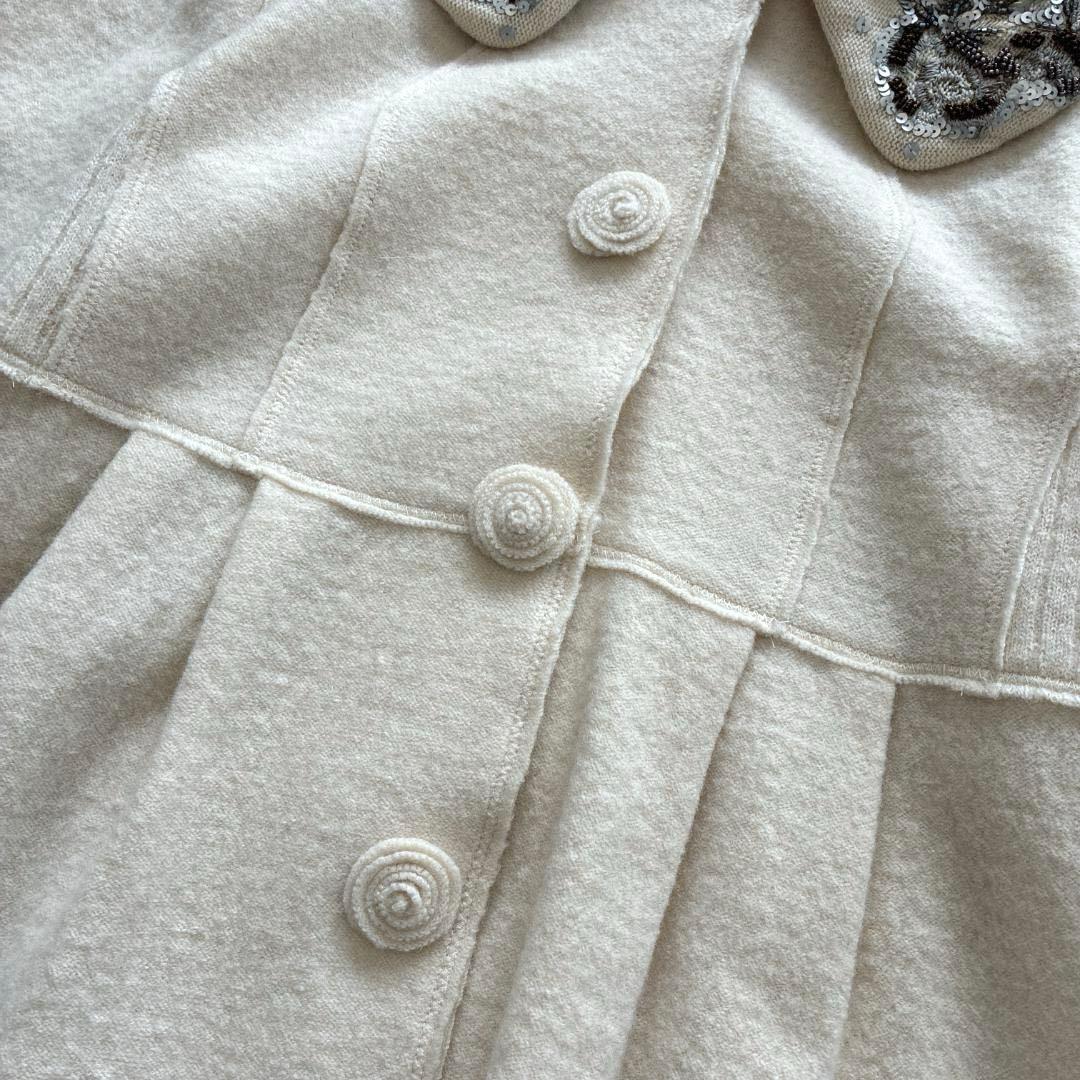 スーパービューティー♡ロングコート 42 ウール100% ビッグカラー 装飾