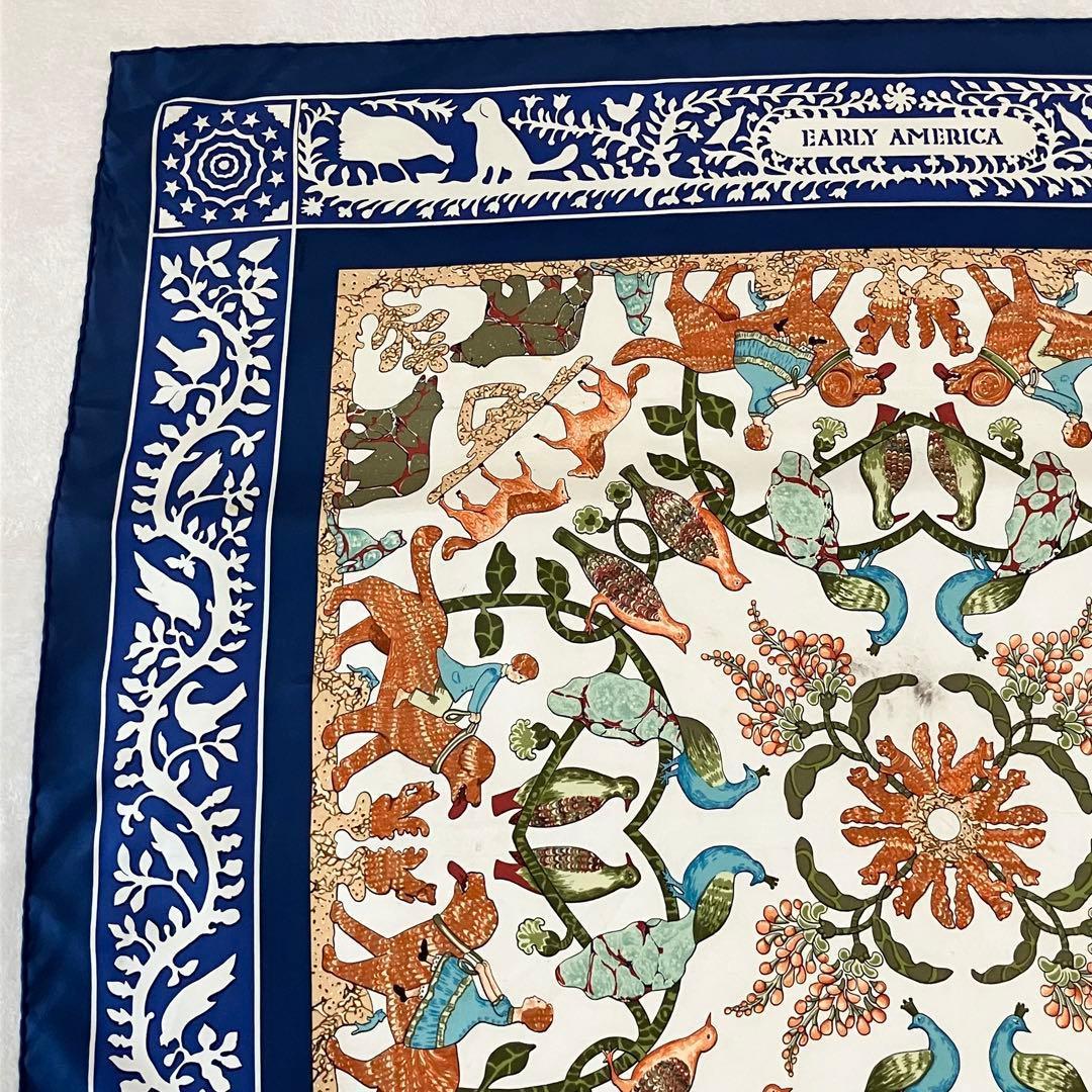 ★美品★エルメス　カレ90 古き良きアメリカ　スカーフ　シルク　動物　鳥　花