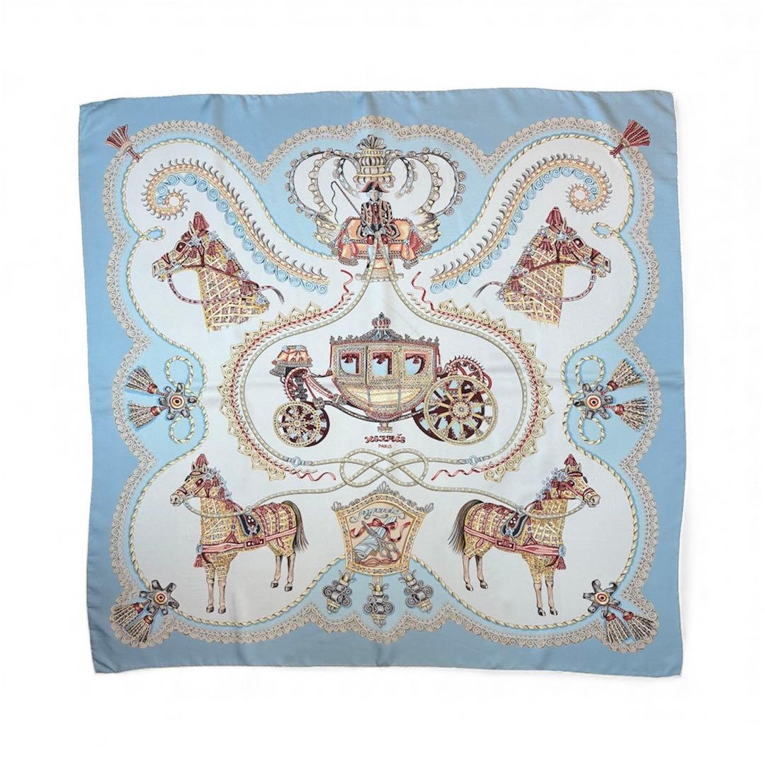 エルメス スカーフ カレ 90 パブロール 馬車と貴族 ブルー