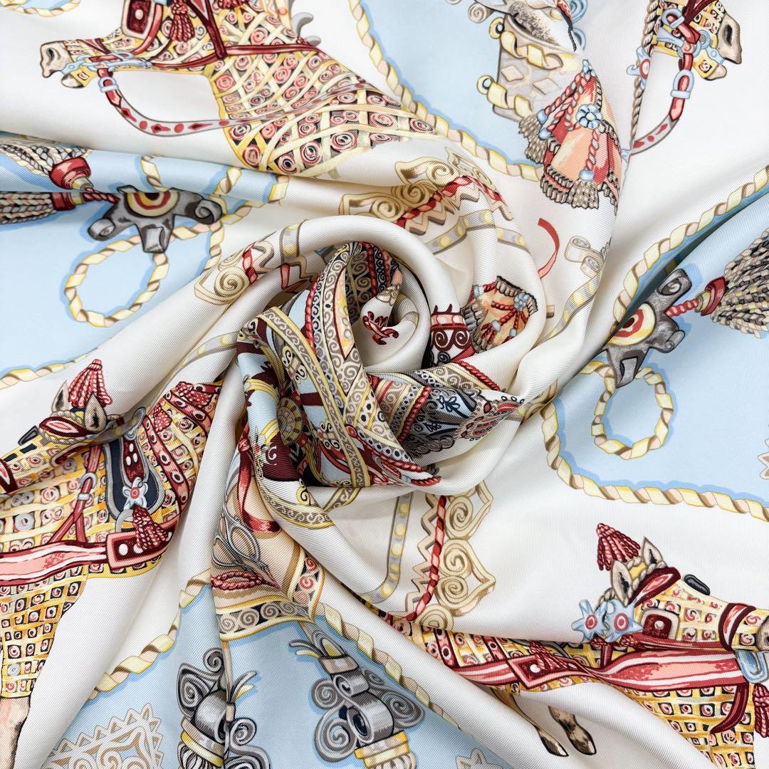 エルメス スカーフ カレ 90 パブロール 馬車と貴族 ブルー