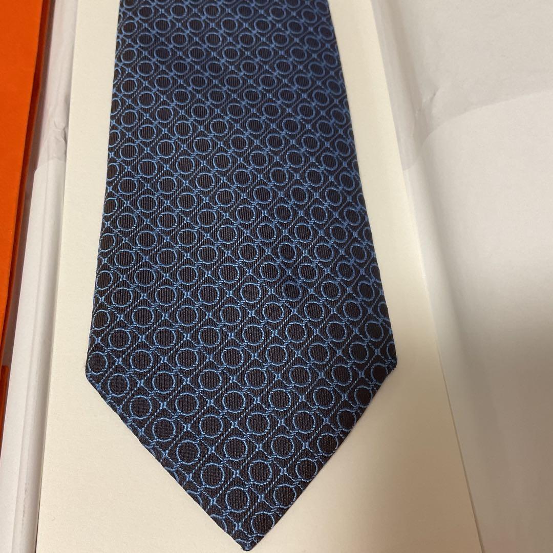 keee Ave　エルメス シルク ネクタイ ダークブルー