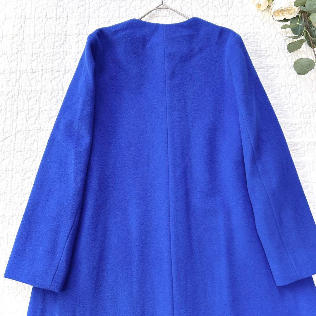 ユナイテッドアローズ ベルライン ノーカラーコート カシミヤ混 ブルー 36