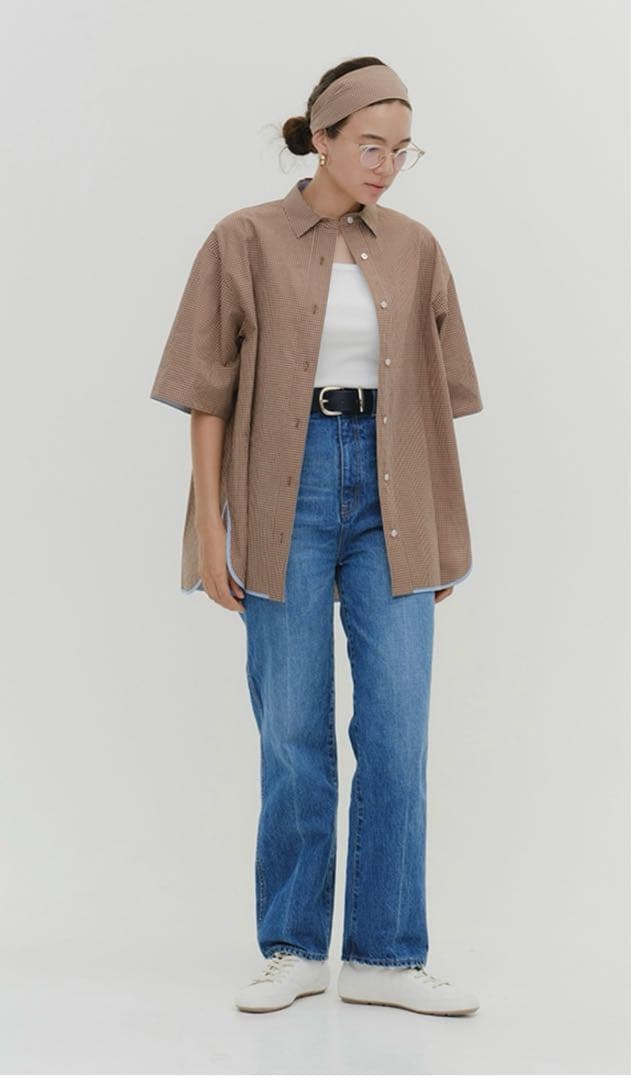 ステンカラーオーバーチェックシャツ