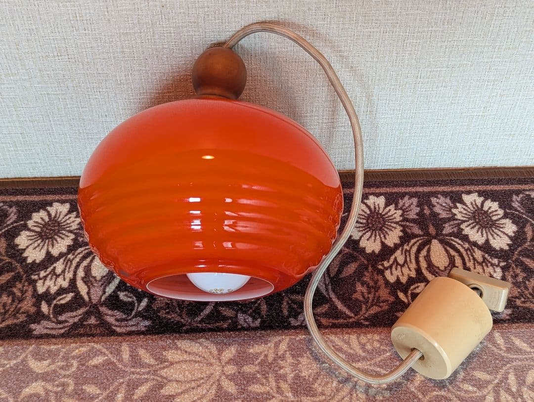 【昭和レトロ】東芝 ペンダントライト 白熱灯 オレンジ色 ガラス製シェード