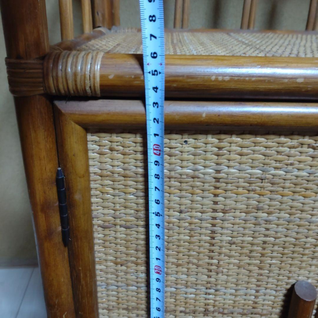 籐 ラタン 3段ラック 扉付き収納 昭和レトロ
