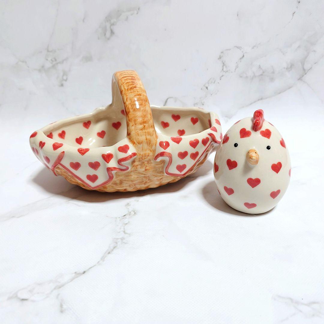 ポーリッシュポタリー PHOENIX社 バスケット たまごなにわとり 2点セット