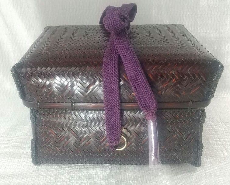 『籠師・和田鱗司』作　茶籠　御所籠一式　茶道具　共箱 7711