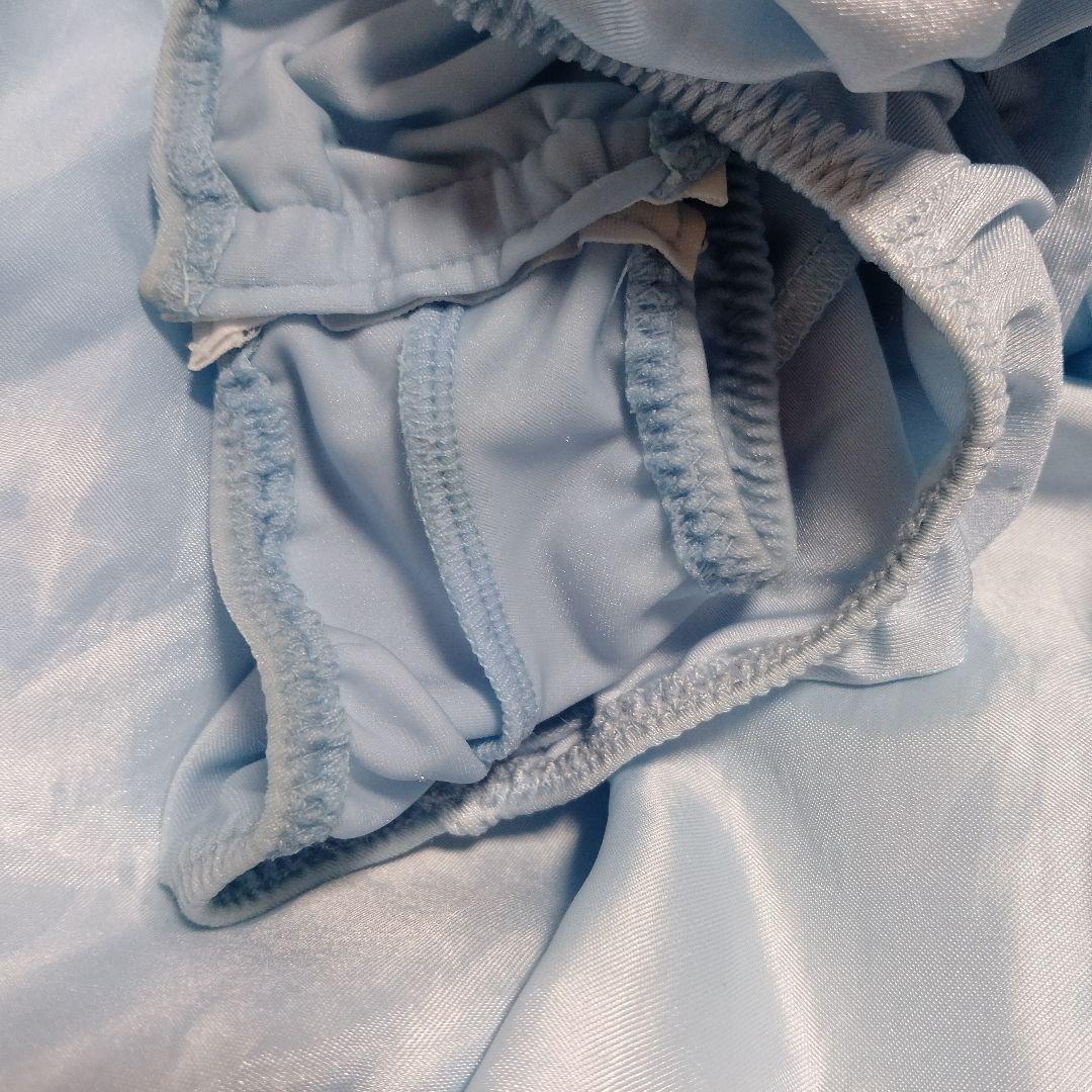 社交ダンスドレス 水色ラメ入りホースヘアーフリル付き