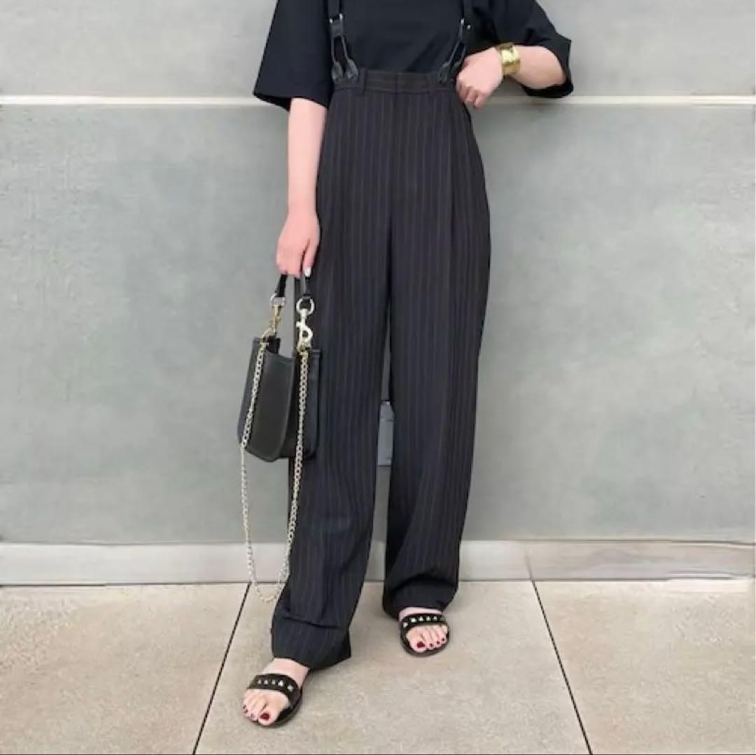 curensology ストライプサスペンダーパンツ