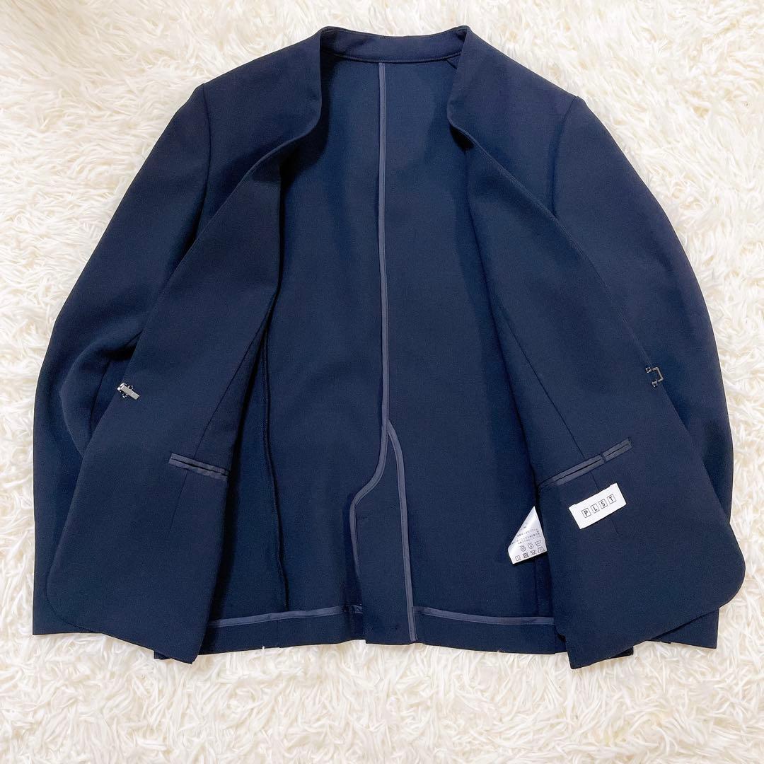極美品✨プラステ　スーツセットアップ　ノーカラー　テーパード　紺　S 洗える