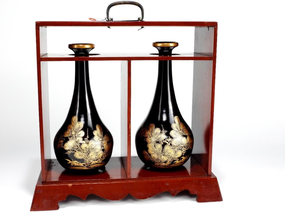 時代 輪島塗 沈金 松竹梅 酒器揃 徳利 一対