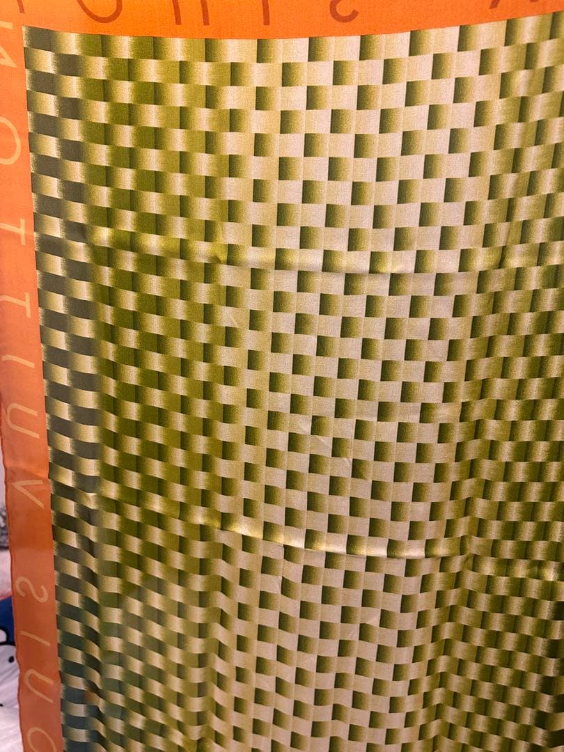 【美品】ルイヴィトン ダミエ スカーフ みどり オレンジ シルク100％