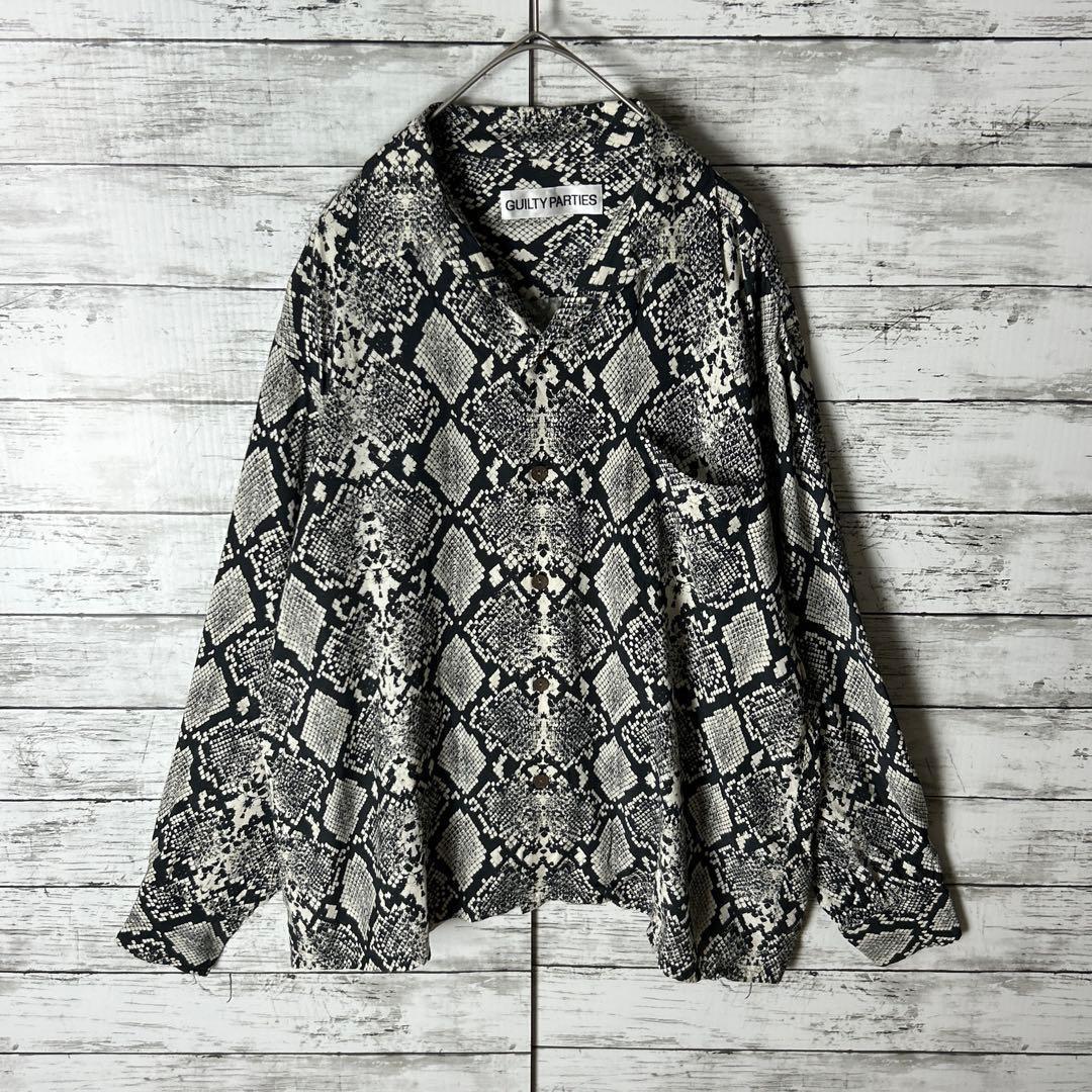 3414M【美品】ワコマリア☆蛇/パイソン柄 長袖ハワイアンシャツ 人気カラー