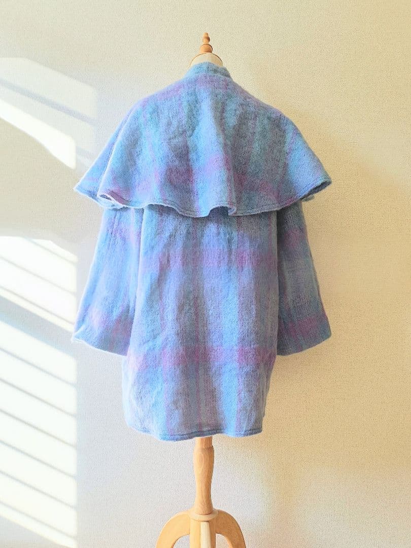 アイルランド製 モヘア混 チェック柄 ケープ風コート ヴィンテージ古着 ユーロ