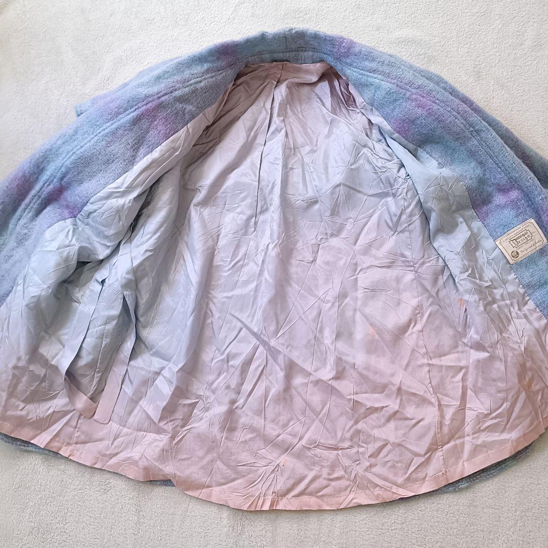 アイルランド製 モヘア混 チェック柄 ケープ風コート ヴィンテージ古着 ユーロ