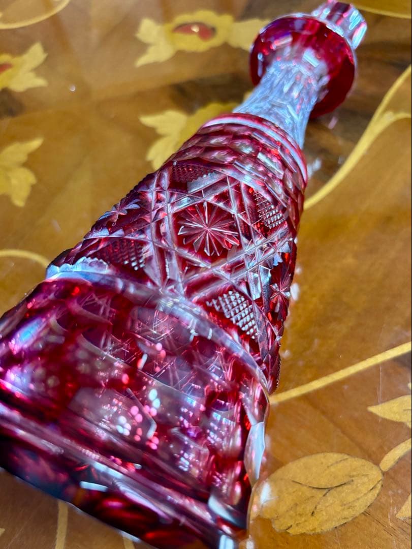 kuu55】島津薩摩切子　金赤デキャンタと冷酒グラスセット