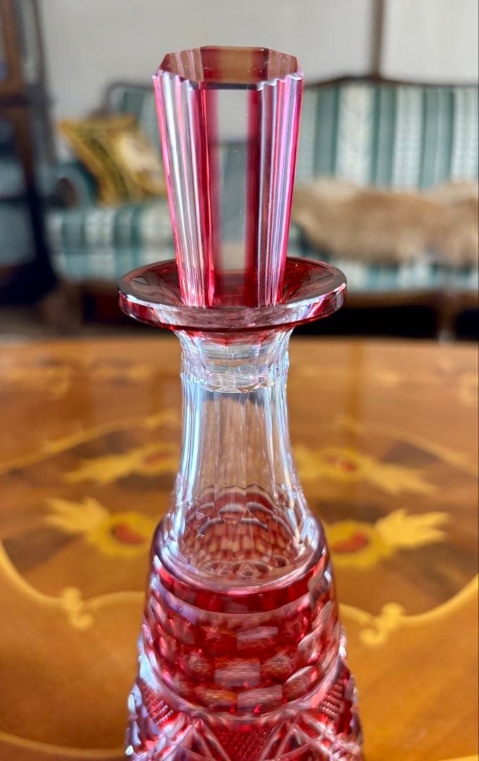 kuu55】島津薩摩切子　金赤デキャンタと冷酒グラスセット