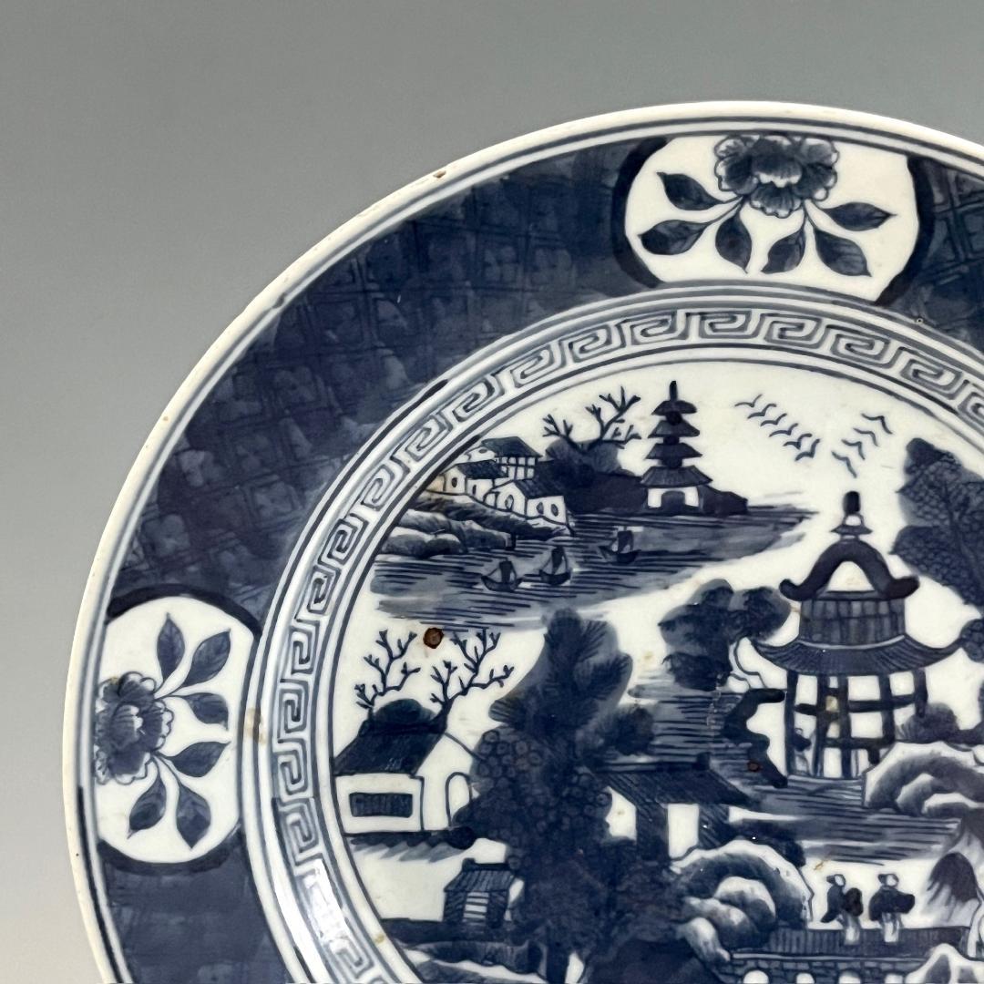 唐物 青花楼閣山水人物紋盤 清朝期 中国美術 古玩 SN624