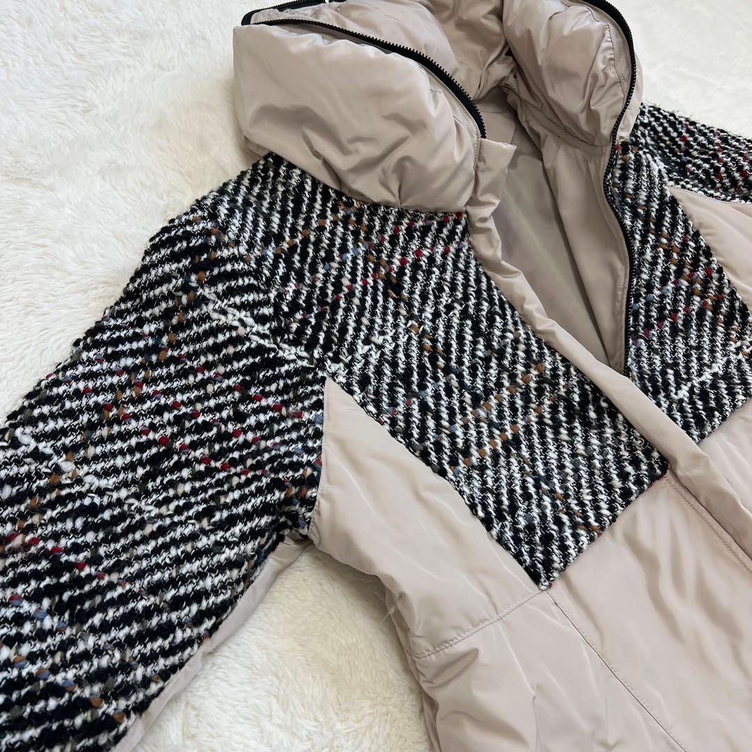 センソユニコ　ダウンジャケット　チェック柄　フェザー　ツイード　ベージュ