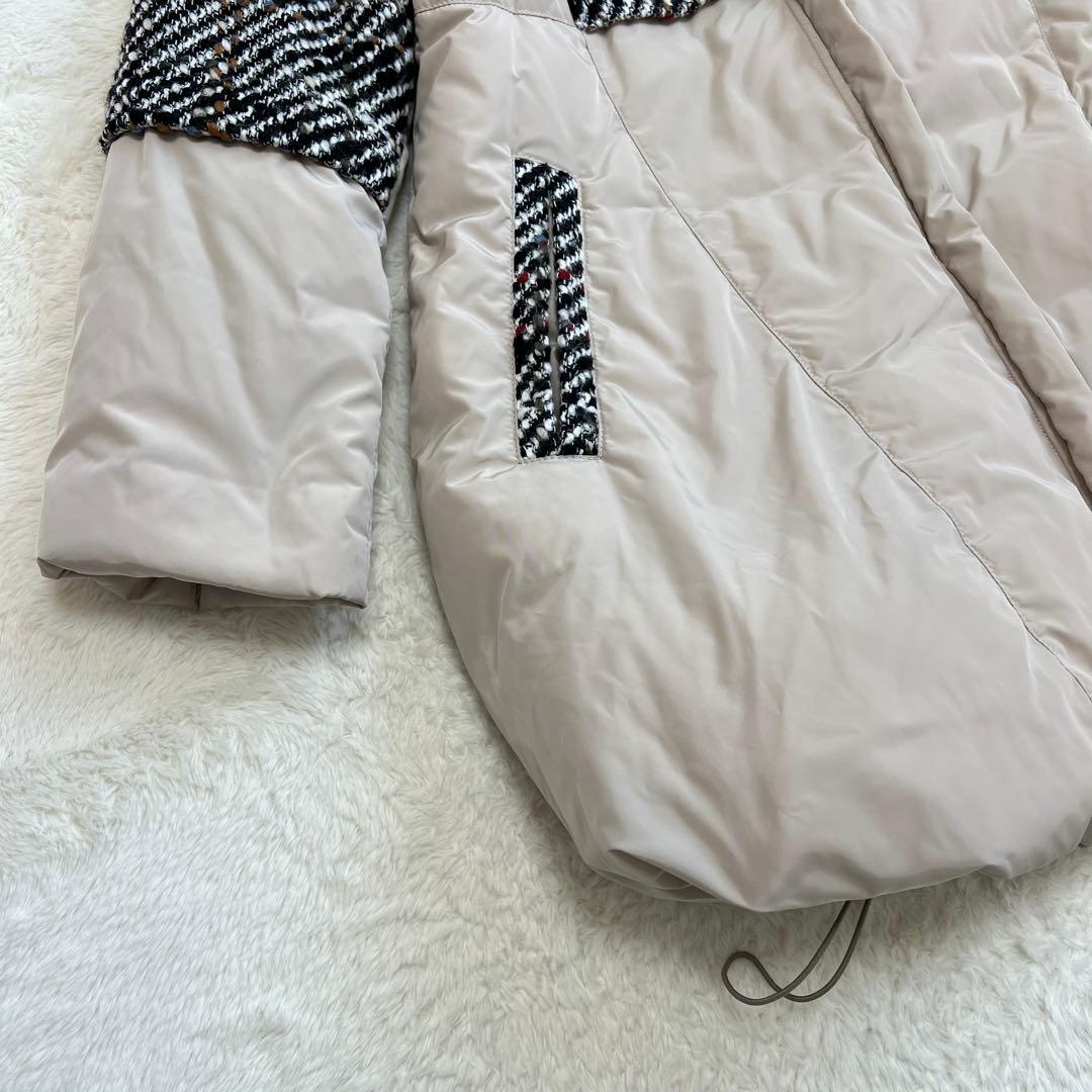 センソユニコ　ダウンジャケット　チェック柄　フェザー　ツイード　ベージュ