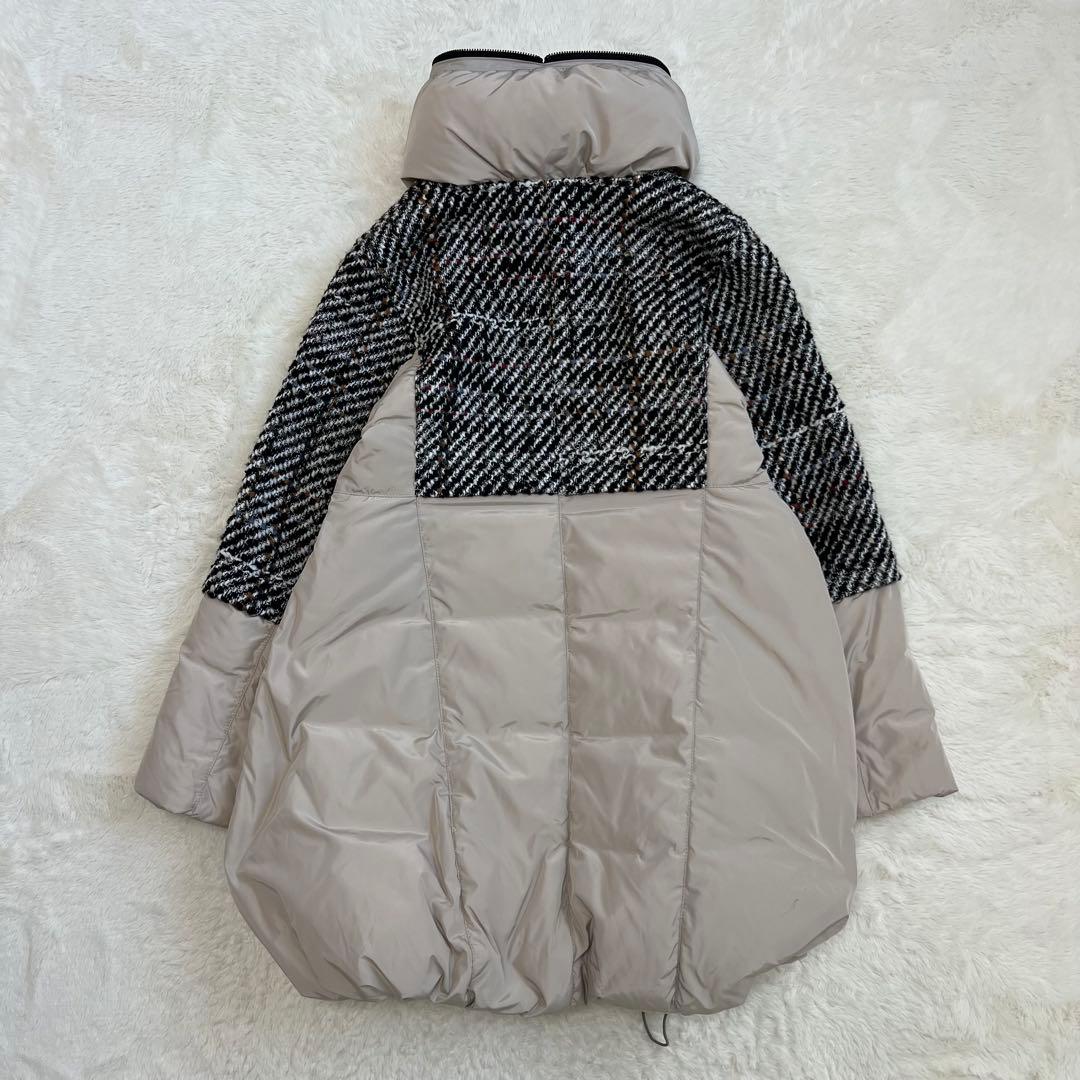 センソユニコ　ダウンジャケット　チェック柄　フェザー　ツイード　ベージュ