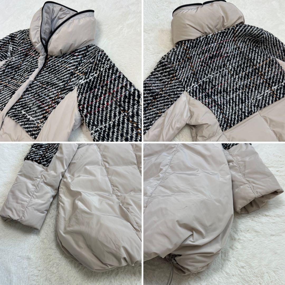 センソユニコ　ダウンジャケット　チェック柄　フェザー　ツイード　ベージュ