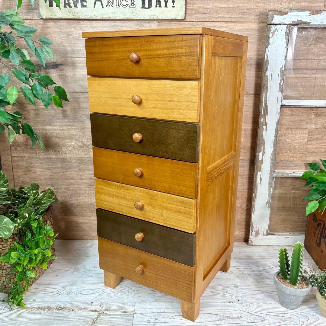 訳あり品【127】ナチュラルウッド桐材無垢木製カラー多引き出し7段チェストタンス