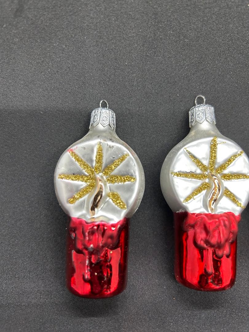 ヴィンテージ　チェコガラス　キャンドルオーナメント　3個セット　蝋燭　灯火