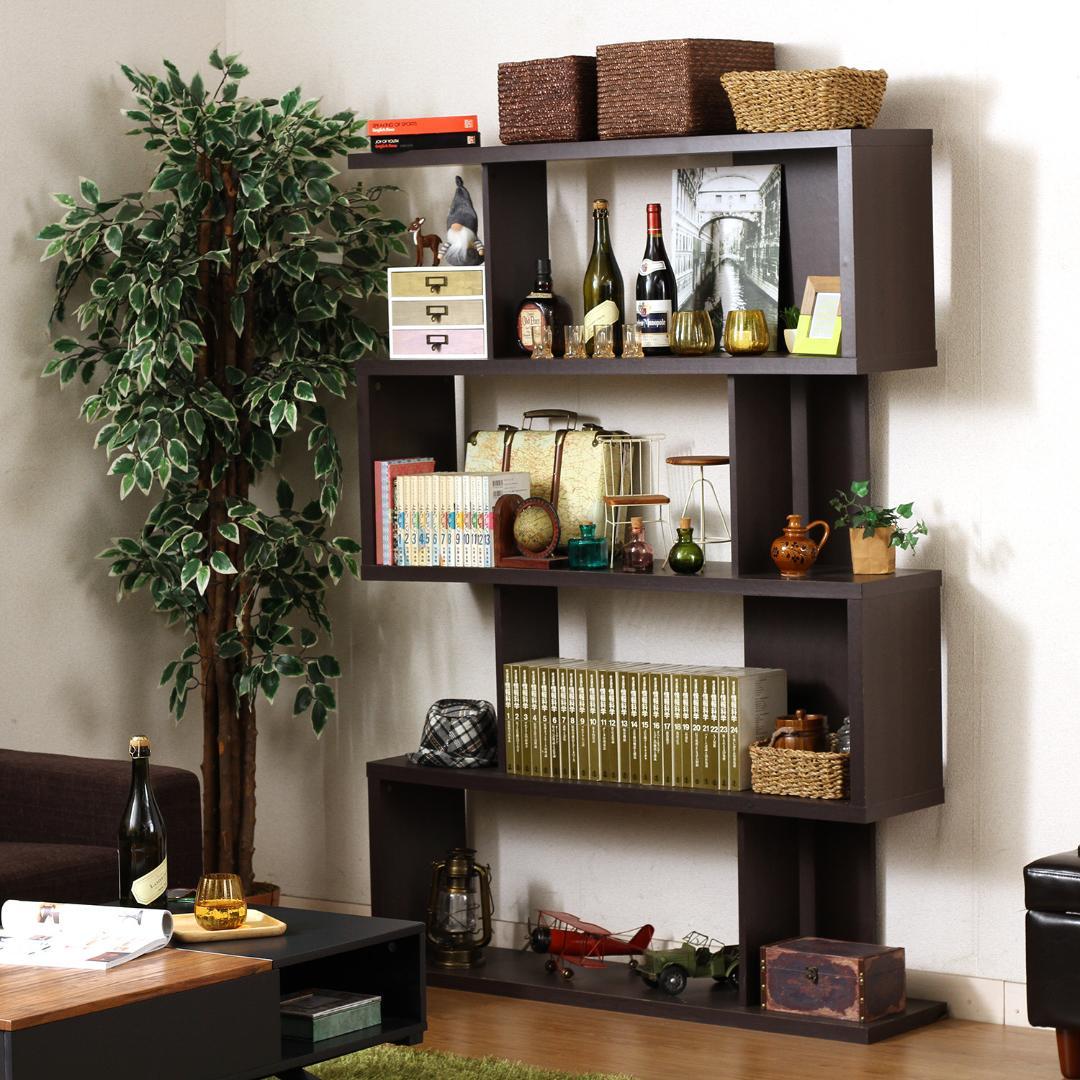 縦横可能 S型ディスプレイラック/収納棚 4段 ブラウン