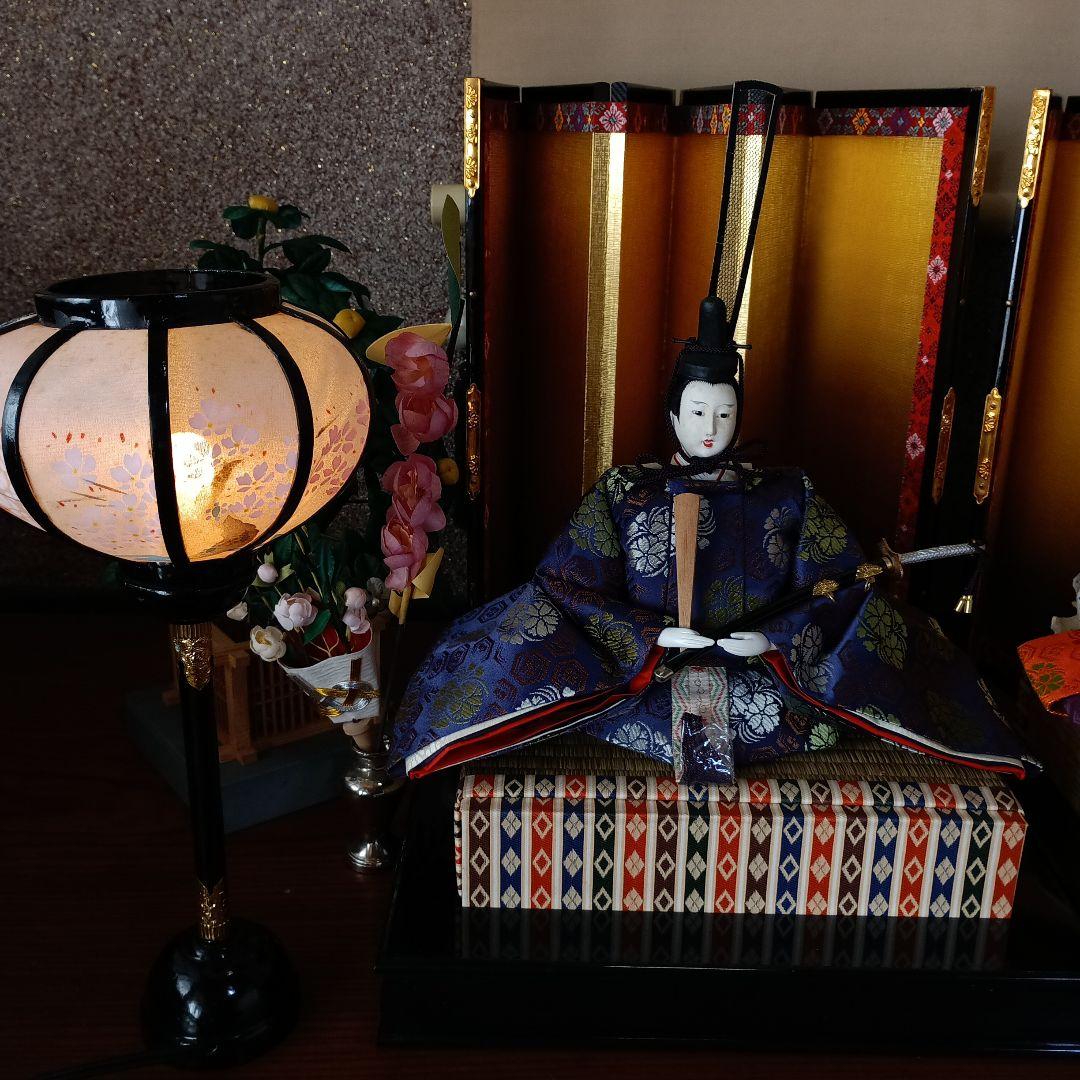 雛人形　京都島津　お雛様　親王飾り　 ぼんぼり付き　造花付き　台座付き