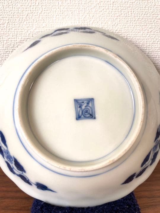 【松竹梅 五弁花】★中皿６枚揃★ 染付 渦福 角福 藍柿 骨董 アンティーク