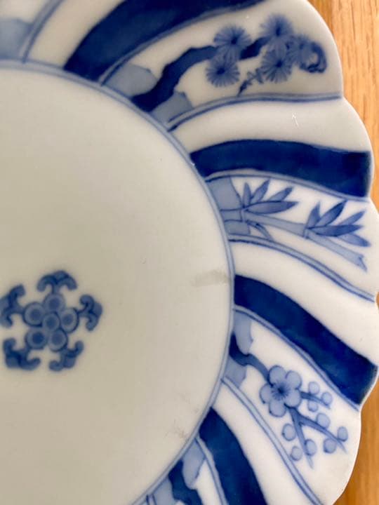 【松竹梅 五弁花】★中皿６枚揃★ 染付 渦福 角福 藍柿 骨董 アンティーク